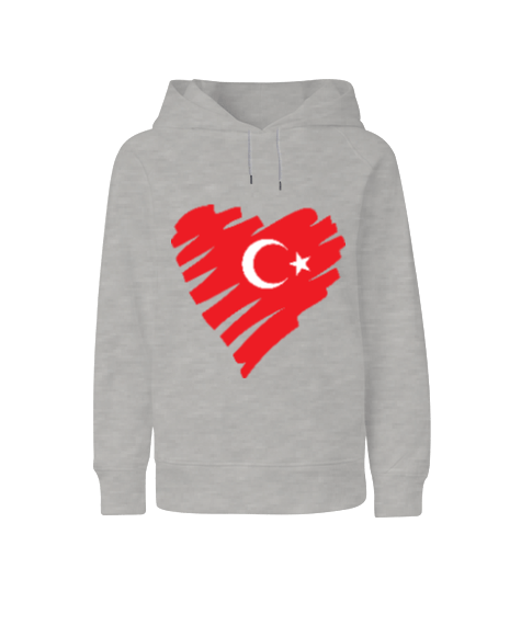 Tisho - Kalp şeklinde Türkiye baskılı erkek Çocuk Unisex Hoodie Kapüşonlu
