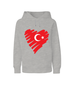 Kalp şeklinde Türkiye baskılı erkek Çocuk Unisex Hoodie Kapüşonlu - Thumbnail