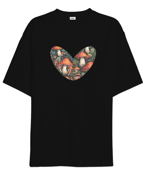 Tisho - Kalp Siyah Oversize Unisex Tişört