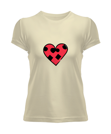 Tisho - Kalp tasarımlı Krem Kadın Tişört