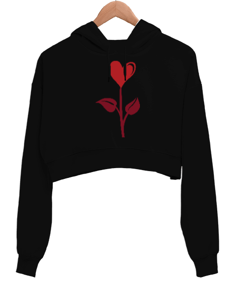 Tisho - Kalp Ve Gül Kadın Crop Hoodie Kapüşonlu Sweatshirt