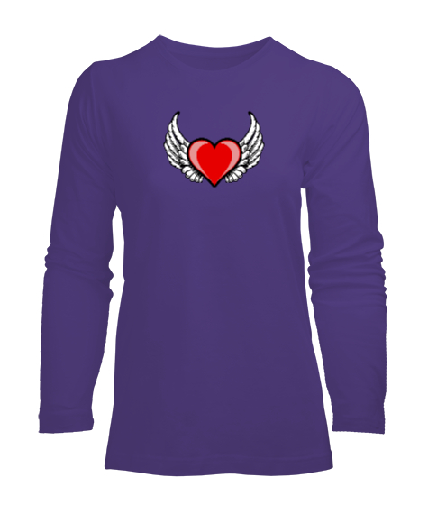 Tisho - Kalp ve Kanatlar - Heart And Wings Mor Kadın Uzun Kol Tişört