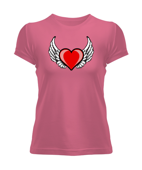 Tisho - Kalp ve Kanatlar - Heart And Wings Pembe Kadın Tişört