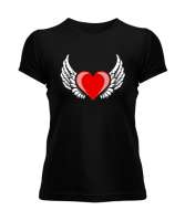 Kalp ve Kanatlar - Heart And Wings Siyah Kadın Tişört - Tisho