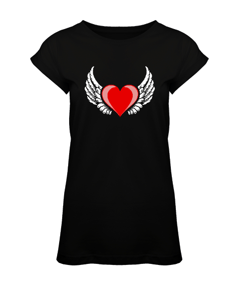 Tisho - Kalp ve Kanatlar - Heart And Wings Siyah Kadın Tunik