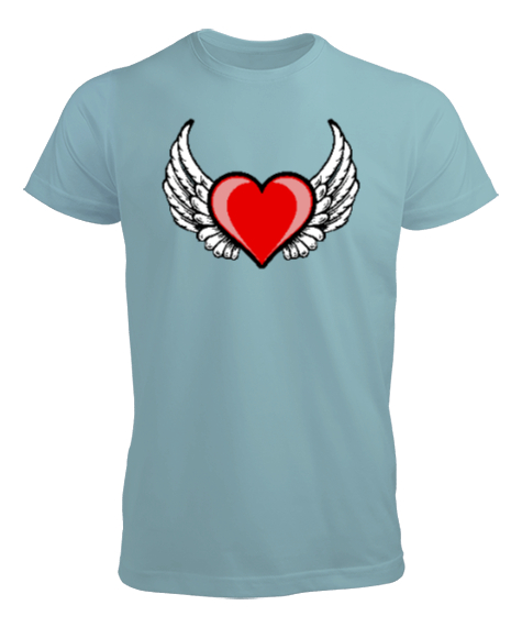 Tisho - Kalp ve Kanatlar - Heart And Wings Su Yeşili Erkek Tişört