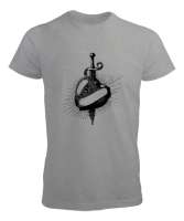 Kalp ve Kılıç Gri Erkek Tişört - Tisho