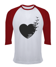 Kalp Ve Kuş Temalı Orjinal Reglan 3/4 Kol Unisex Tişört - Tisho