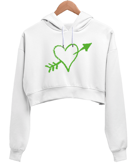 Tisho - Kalp Ve Ok Kadın Crop Hoodie Kapüşonlu Sweatshirt