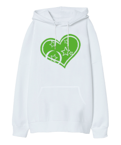 Kalp Ve Yıldız Oversize Unisex Kapüşonlu Sweatshirt - Tisho