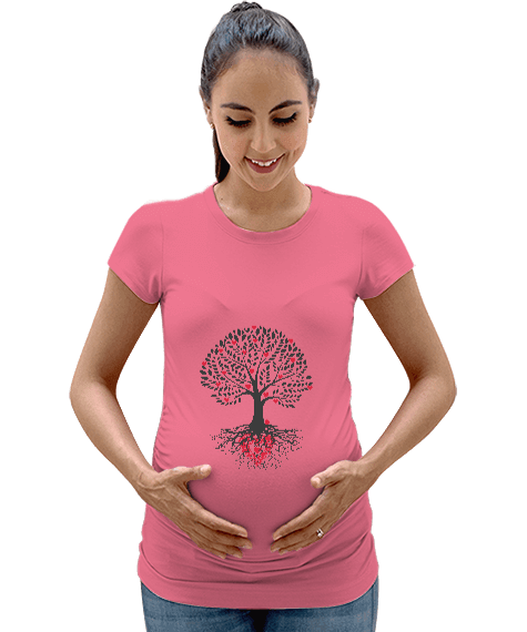 Tisho - Kalp Yapraklı Ağaç Kadın Hamile Tişört