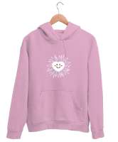 Kalp Yüzlü Çiçek Pembe Unisex Kapşonlu Sweatshirt - Tisho