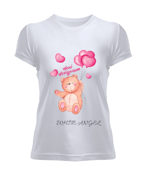 Kalpli Ayıcık White Angel Kadın Tişört - Tisho