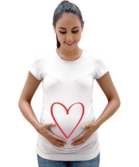 Tisho - Kalpli Beyaz Kadın Hamile Tişört