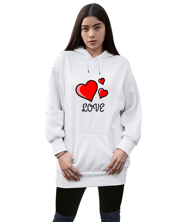 Tisho - Kalpli Kadın Uzun Hoodie Kapüşonlu Sweatshirt