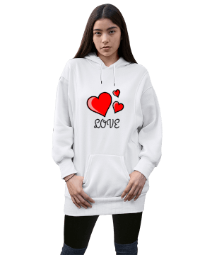 Kalpli Kadın Uzun Hoodie Kapüşonlu Sweatshirt - Tisho