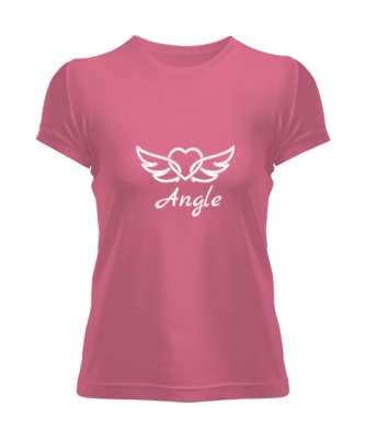 Kalpli Melek Baskılı Pembe Kadın Tişört - Tisho