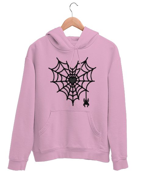 Tisho - Kalpli örümcek ağı baskılı pembe Pembe Unisex Kapşonlu Sweatshirt