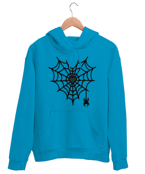 Tisho - Kalpli örümcek ağı baskılı turkuaz Turkuaz Unisex Kapşonlu Sweatshirt
