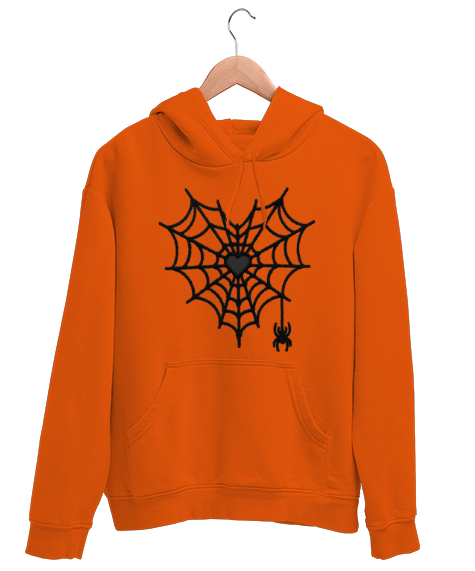 Tisho - Kalpli örümcek ağı baskılı turuncu Turuncu Unisex Kapşonlu Sweatshirt