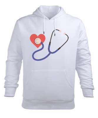 Kalpli Steteskop Doktor Hemşire Hediyesi Beyaz Erkek Kapüşonlu Hoodie Sweatshirt - Tisho