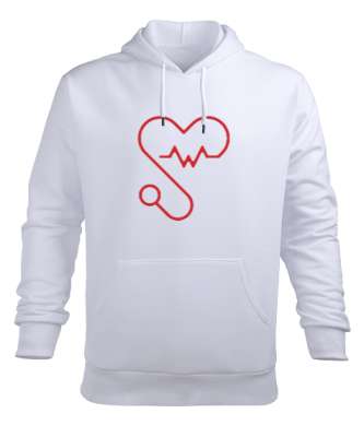 Kalpli Steteskop Doktor Hemşire Hediyesi Beyaz Erkek Kapüşonlu Hoodie Sweatshirt - Tisho