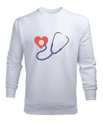 Kalpli Steteskop Doktor Hemşire Hediyesi Beyaz Erkek Sweatshirt - Tisho