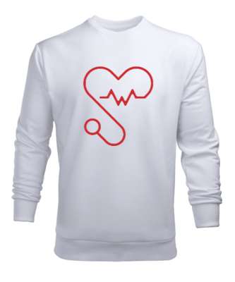 Kalpli Steteskop Doktor Hemşire Hediyesi Beyaz Erkek Sweatshirt - Tisho
