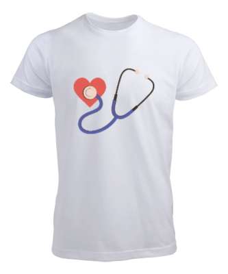 Kalpli Steteskop Doktor Hemşire Hediyesi Beyaz Erkek Tişört - Tisho