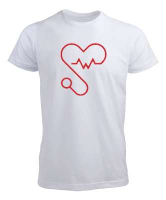 Kalpli Steteskop Doktor Hemşire Hediyesi Beyaz Erkek Tişört - Tisho