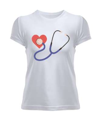 Kalpli Steteskop Doktor Hemşire Hediyesi Beyaz Kadın Tişört - Tisho