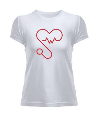 Kalpli Steteskop Doktor Hemşire Hediyesi Beyaz Kadın Tişört - Tisho