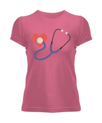 Kalpli Steteskop Doktor Hemşire Hediyesi Pembe Kadın Tişört - Tisho