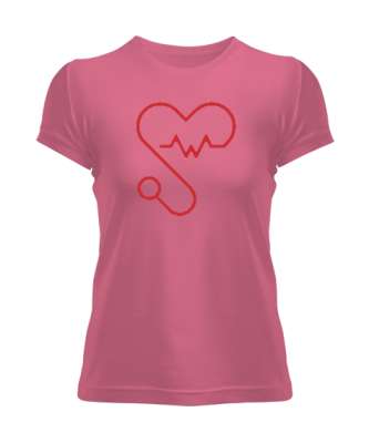 Kalpli Steteskop Doktor Hemşire Hediyesi Pembe Kadın Tişört - Tisho