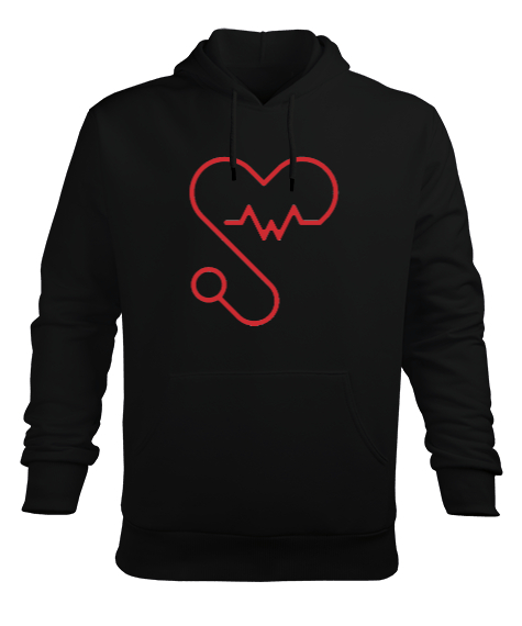 Kalpli Steteskop Doktor Hemşire Hediyesi Siyah Erkek Kapüşonlu Hoodie Sweatshirt - Tisho