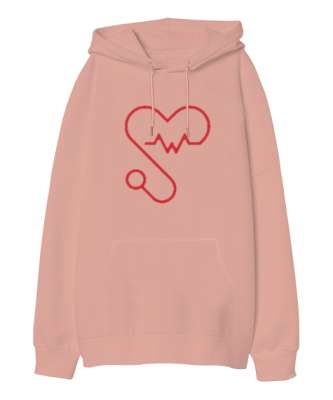 Kalpli Steteskop Doktor Hemşire Hediyesi Yavru Ağzı Oversize Unisex Kapüşonlu Sweatshirt - Tisho