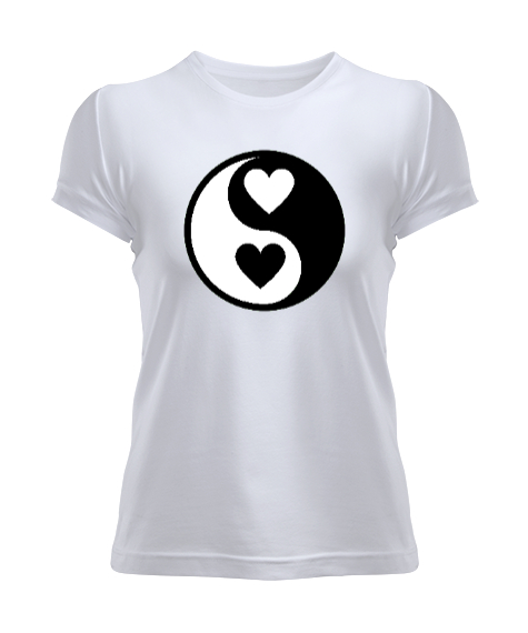 Tisho - Kalpli Yin ile Yang Beyaz Kadın Tişört