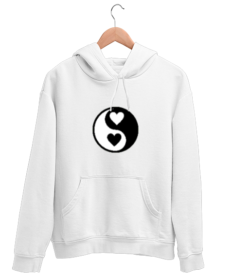 Tisho - Kalpli Yin ile Yang Beyaz Unisex Kapşonlu Sweatshirt