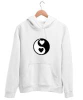Kalpli Yin ile Yang Beyaz Unisex Kapşonlu Sweatshirt - Tisho