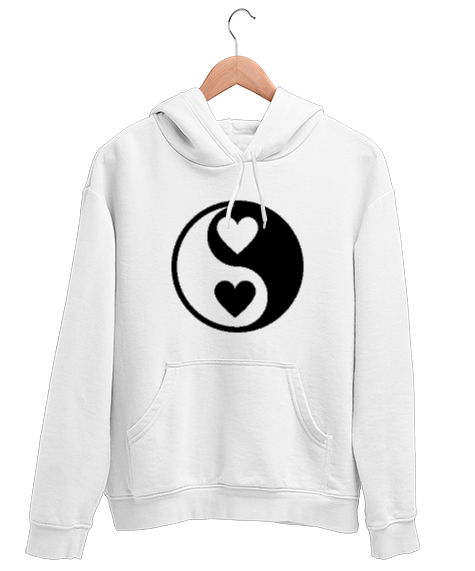 Tisho - Kalpli Yin Yang Beyaz Unisex Kapşonlu Sweatshirt