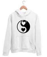  Kalpli Yin Yang Beyaz Unisex Kapşonlu Sweatshirt - Tisho