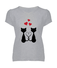 KALPLİVE KEDİLİ Kadın V Yaka Tişört - Tisho