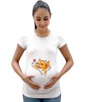 Kalpten sarılan kedi baskılı Beyaz Kadın Hamile Tişört - Tisho