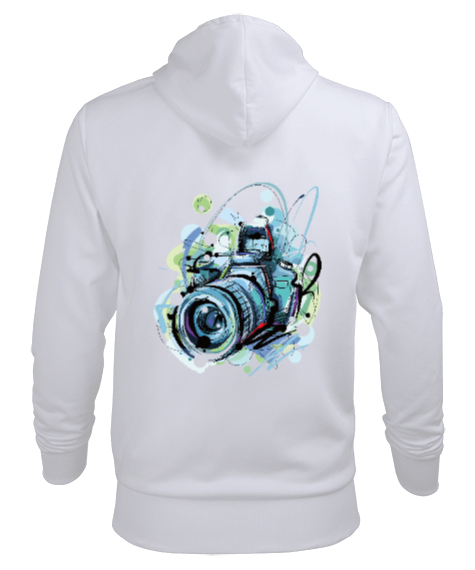 Kamera tasarımlı Beyaz Erkek Kapüşonlu Hoodie Sweatshirt