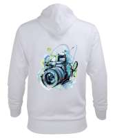 Kamera tasarımlı Beyaz Erkek Kapüşonlu Hoodie Sweatshirt - Thumbnail