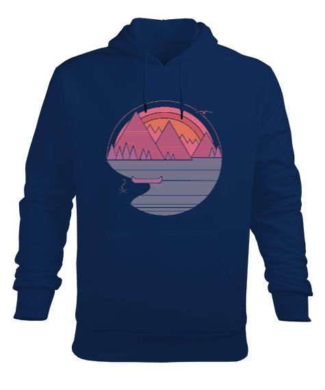 Tisho - Kamp - Outdoor Göl ve Dağlar Erkek Kapüşonlu Hoodie Sweatshirt