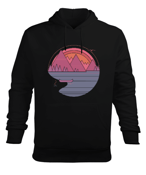 Kamp - Outdoor Göl ve Dağlar Erkek Kapüşonlu Hoodie Sweatshirt