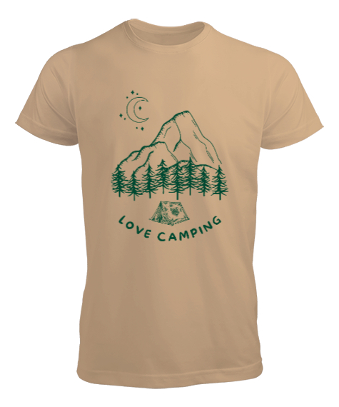 Tisho - Kamp Yapmayı Seviyorum, Ay ışığı, Orman ve Dağ Kapçı ve Dağcı Özel Tasarım Camel Erkek Tişört