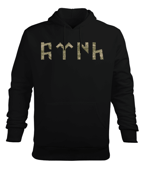 Tisho - Kamuflaj Desenli Göktürkçe Türk Erkek Kapüşonlu Hoodie Sweatshirt