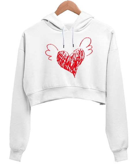 Tisho - Kanatlı Kalp Kadın Crop Hoodie Kapüşonlu Sweatshirt
